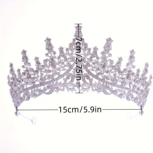 Wicked Silk Prom, Quinceanera Jeweled Crown Tiara Headband - Silver Light Blue - Picture 2 of 2